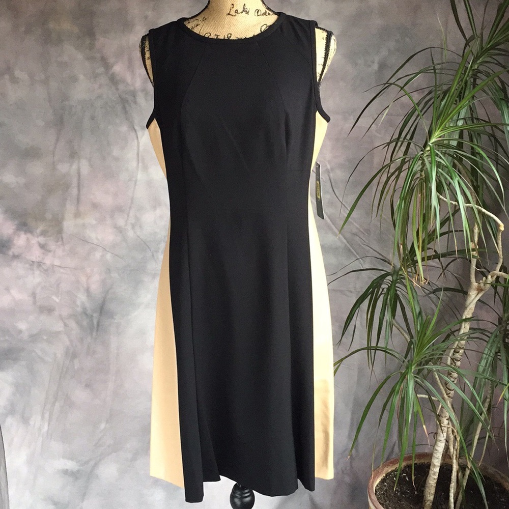 Ralph Lauren Sheath Dress Black & Faux Leather NWT